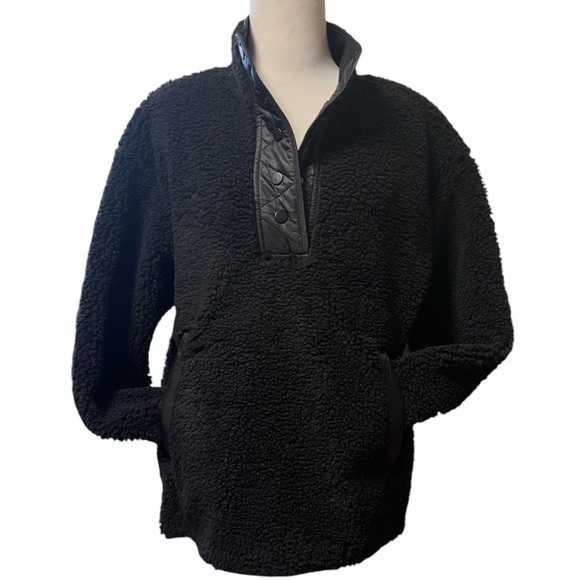 Athleta black cozy Sherpa snap 1/4 snap sweatshirt, small, new - Picture 1 of 14
